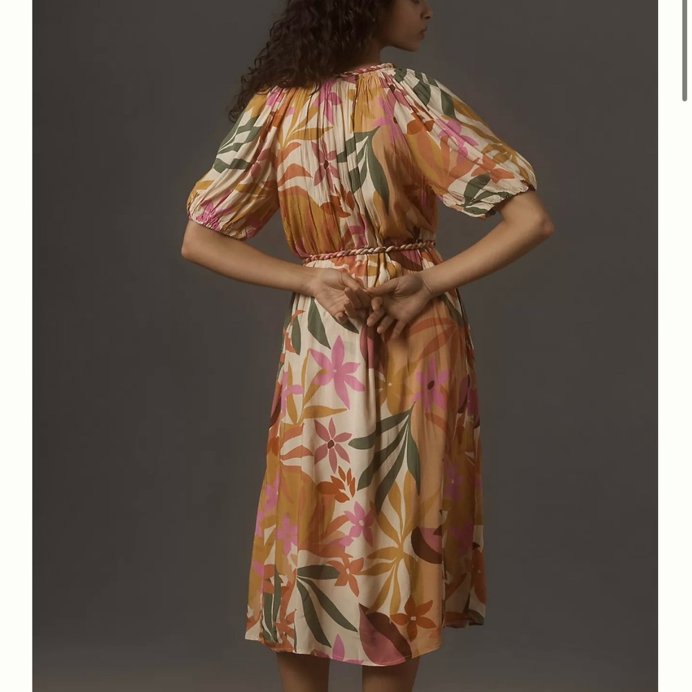 Floral Print Midi Dress in Pink and Orange